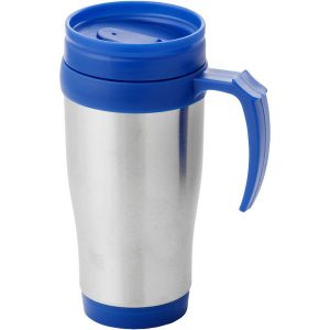 anibel insulated mug Double wall mug with twist on thumb slide lid. Volume capacity is 330 ml. Stainless steel exterior, plastic interior. BPA free