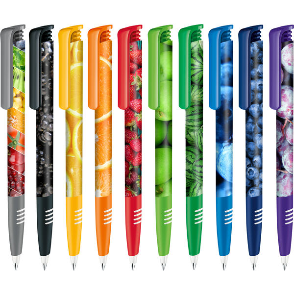 Senator Super Hit Polished Plastic Ballpen with Soft Grip & Xtreme Branding Ballpen with white barrel and coloured soft grip and clip. Fitted with large capacity Magic Flow refill. Available with photo-quality digital wrap to the barrel.