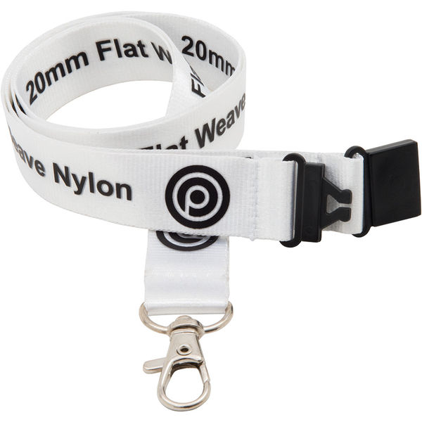 15mm flat weave nylon lanyard (white)- mck promotions