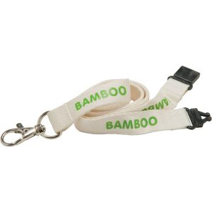 20mm Bamboo Lanyard - Natural col Recycled, sustainably-sourced and fully biodegradable; these 20mm flat personalised lanyards are produced from bamboo to create an environmentally-friendly advertising tool. Branded lanyards are ideal for ID badges, sports events, music festivals, trade fairs and all promotional events. Bamboo lanyards are available in natural colours or dyed for an additional cost. Can be screen printed with up to 4 spot colours on one or two sides.