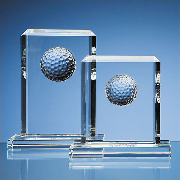 15cm Optical crystal golf ball rectangle award- mck promotions