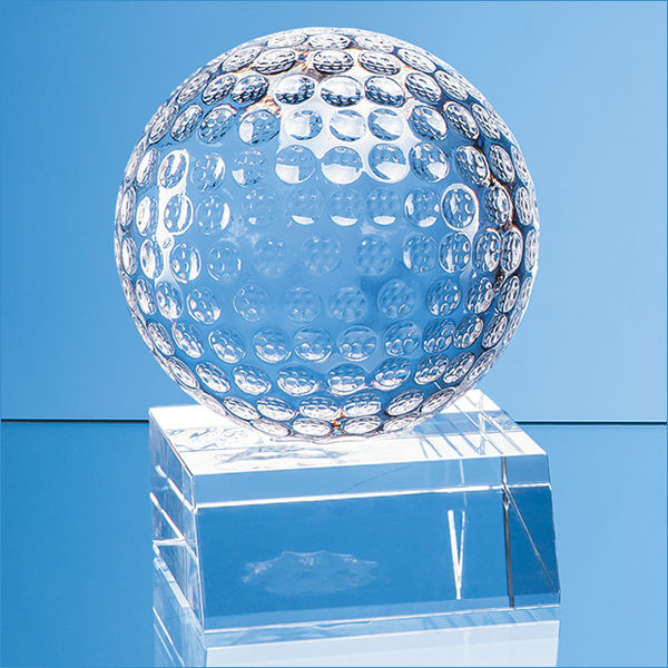 4.5 optical crystal golf ball mounted on a clear crystal base- mck promotions