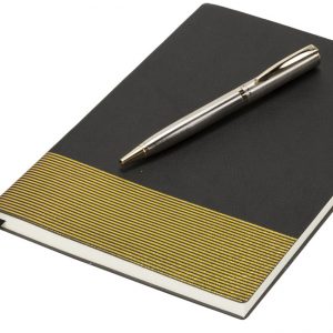 Midas Notebook & Pen Gift Set, solid black- MCK Promotions