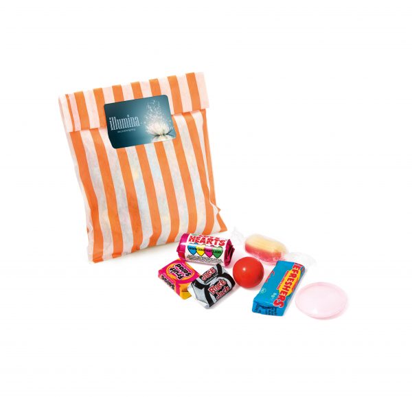 Retro / Sweet Bags Mesh or Transparent bags filled with Retro Sweets Chocolate foil coins Printed tag on outside & closed with ribbon. *You select the contents to work on your budget