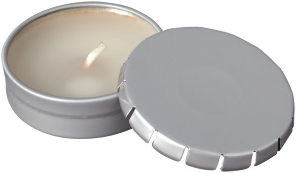 Bova scented canlde in tin, silver - MCK Promotions
