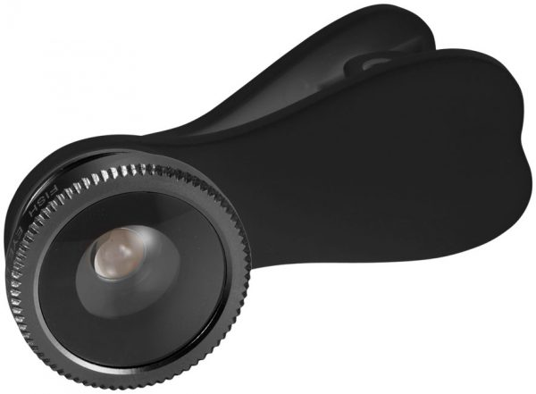 Fish-eye smartphone camera lens with clip, solid black- MCK Promotions