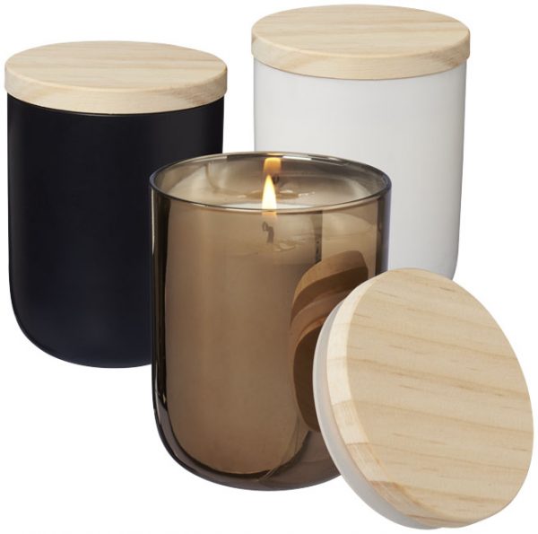 Lani candle with wooden lid selection of colours- MCK Promotions