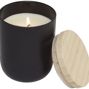Lani candle with wooden lid, solid black- MCK Promotions