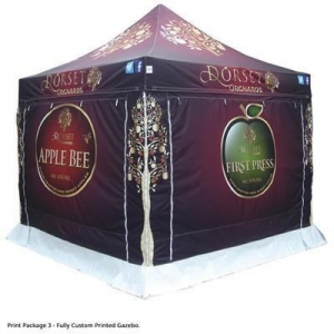 INSTANT POP UP GAZEBO Fully Custom Printed Gazebo, Ideal for Any Outdoor or Indoor Event. Unlimited Print in Any Colour. All Aspects of Gazebo Can be Printed, Inside & Out, Including Roof Canopy. Minimum Quantity: 1.