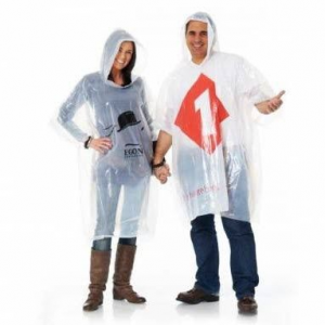 DISPOSABLE RAIN PONCHO Great Giveaway at Outdoor Sports, Music & Recreational Events. Large Printable Area Ensures Maximum Brand Visibility. Available in Clear Transparent, Red, Blue, Yellow, Green, Pink, Orange, White, Black. Minimum Quantity: 200 Clear or 1000 Colour.